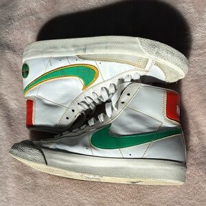 Nike White Sneakers with Green and Red Accents